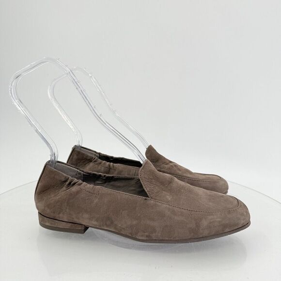 Eileen Fisher Sim Tumbled Nubuck Rye Taupe Suede Square Toe Loafer Flats Sz 8.5 - Picture 3 of 16
